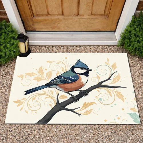 Nuthatch Titmouse Bird Botanical Swirls - Wildlife Home Decor Gift for Bird Lover Doormat