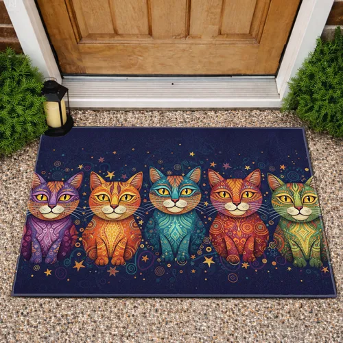Yellow Eyed Friendly Cats White Whiskers Starry Sky - Home Decor Gift for Cat Lovers Doormat
