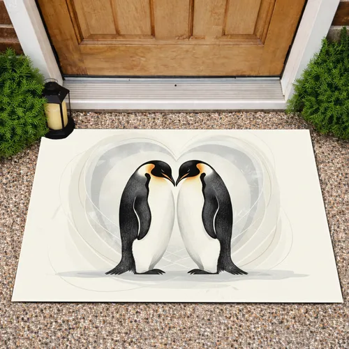 Emperor Penguins Heart Shaped Embrace - Wildlife Lover Home Decor Gift Doormat
