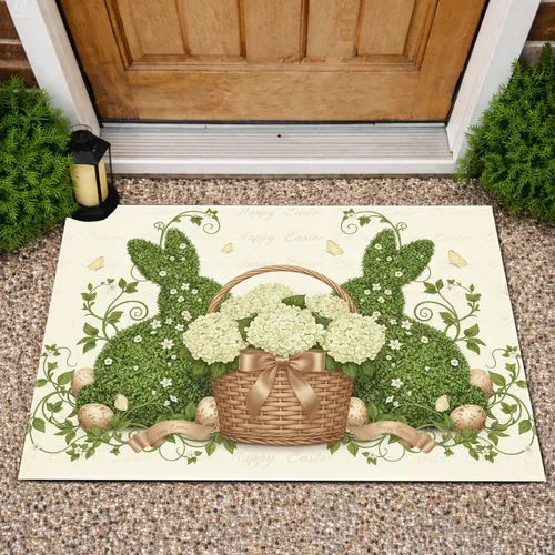 Bunny Hydrangea Easter Eggs - Vintage Easter Home Decor Doormat
