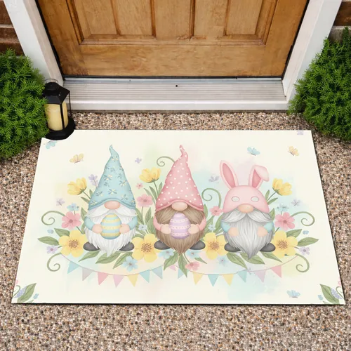 Easter Gnomes Bunny Ears Spring Flowers Butterflies Bunting - Easter Holiday Decor Doormat