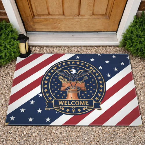 Bald Eagle Liberty Bell Welcome Flag - Independence Day Home Decor Doormat