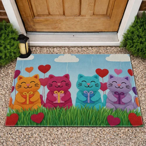 Knitted Yarn Cats Gift Boxes Floating Hearts - Cat Lover Gift Doormat