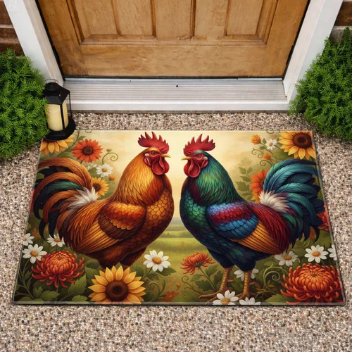 Roosters Garden Sunflowers - Home Decor Gift for Garden Lover Doormat