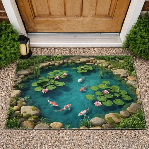 Koi Pond Water Lilies Garden - Home Decor Gift for Garden Lover Doormat