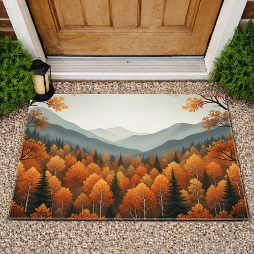 Autumn Forest Deciduous Pine Mountain Mist Scene - Home Decor Gift Doormat