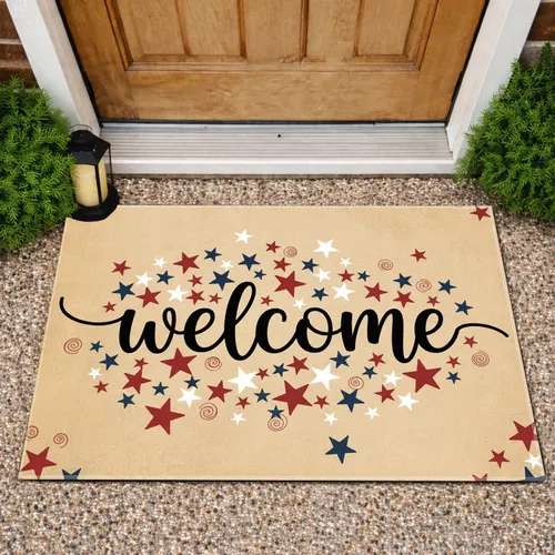 Welcome Script Stars - Independence Day Front Door Decor for Military Families Doormat