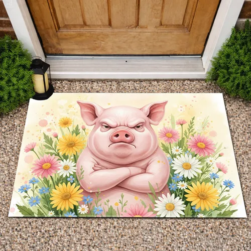 Disgruntled Pig Wildflower Meadow - Farmhouse Decor Gift for Pig Lover Doormat
