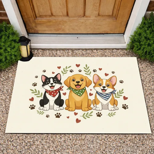 Black Cat Golden Retriever Corgi Paw Prints Hearts Sprigs - Home Decor Gift Doormat