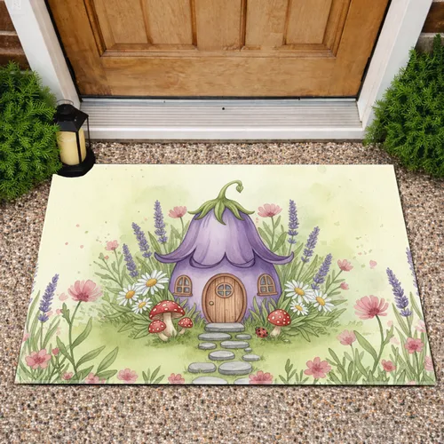 Fairy House Toadstool Ladybug Wildflower - Home Decor Gift Doormat