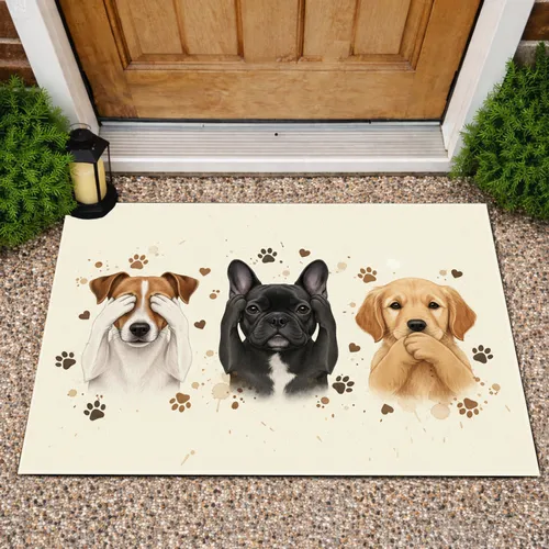 Three Dogs See Hear Speak No Evil - Dog Lover Home Decor Gift Doormat