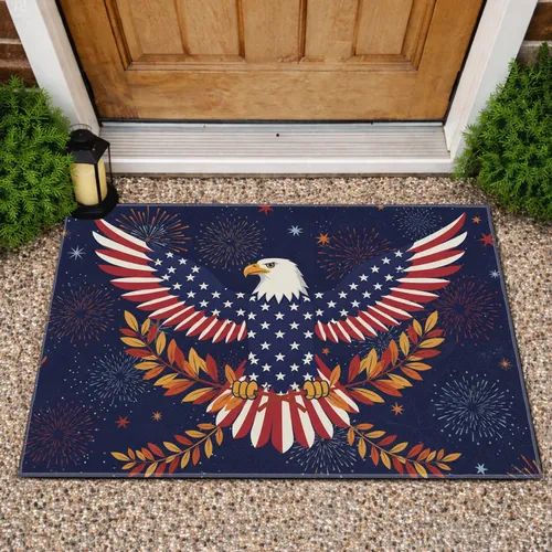 Bald Eagle Stars Stripes Olive Branch Fireworks - Independence Day Gift for Veterans Doormat