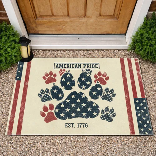 Paw Print Stars and Stripes - Independence Day Gift for Veterans Doormat