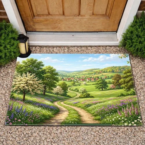 Winding Dirt Path Village Wildflower Hills - Spring Home Decor Gift Doormat