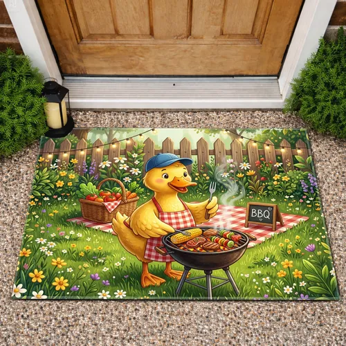 Yellow Duck Grilling Barbecue Picnic Garden - Summer Home Decor Gift for BBQ Lovers Doormat