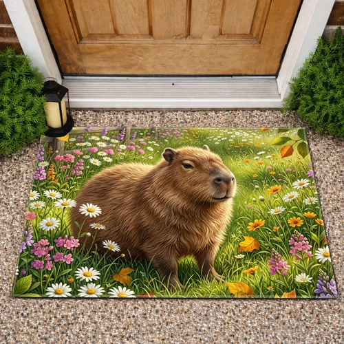 Capybara Wildflower Meadow - Home Decor Gift for Animal Lover Doormat