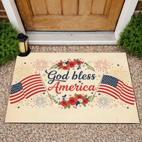 God Bless America American Flag - Independence Day Gift for Veterans Doormat
