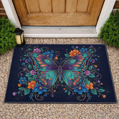Butterfly Gold Stars Lush Floral Vine - Home Decor Accent Gift for Butterfly Lovers Doormat