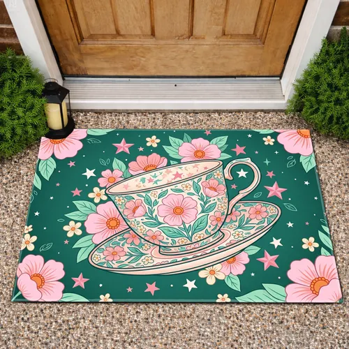 Ornate Teacup Floral Garden Stars - Home Decor Gift Doormat