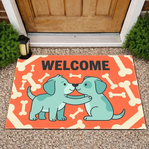 Welcome Nose-to-Nose Dogs Bones - Everyday Home Decor Gift for Dog Lovers Doormat