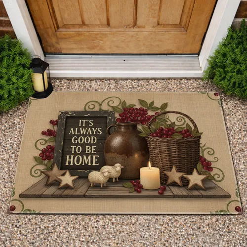 Good to be Home Sign Sheep Jug Berries Candle - Farmhouse Home Decor Gift Doormat