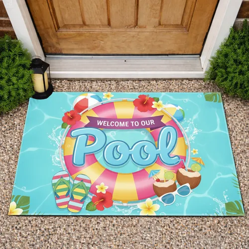 Lifebuoy Welcome Pool Tropical Flowers Beach Ball - Summer Home Decor Gift Doormat