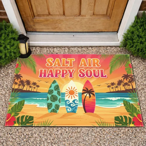 Salt Air Happy Soul Surfboard Beach Ocean Tropical - Home Decor Gift for Beach Lover Doormat
