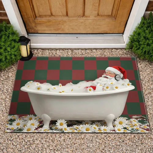 Santa Claus Bathtub Daisies - Christmas Home Decor Gift Doormat