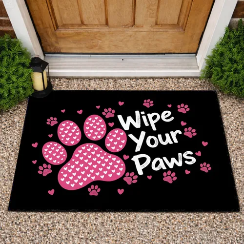 Paw Print Wipe Your Paws Hearts - Home Decor Gift for Pet Owner Doormat