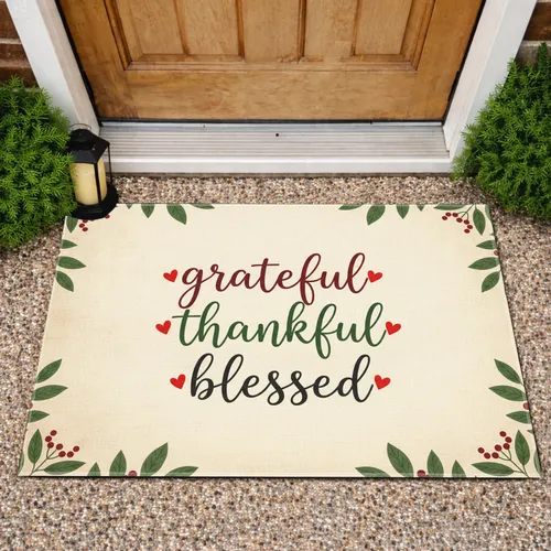 Grateful Thankful Blessed Botanical Sprigs - Farmhouse Home Decor Gift Doormat