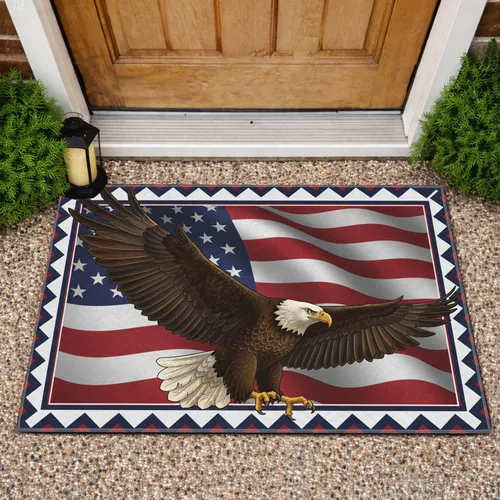 Bald Eagle American Flag Independence Day Gift for Veterans Doormat