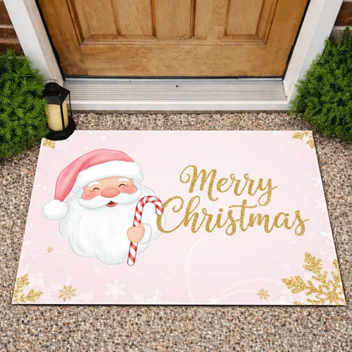 Santa Claus Candy Cane Glitter Merry Christmas - Christmas Decor Gift Doormat