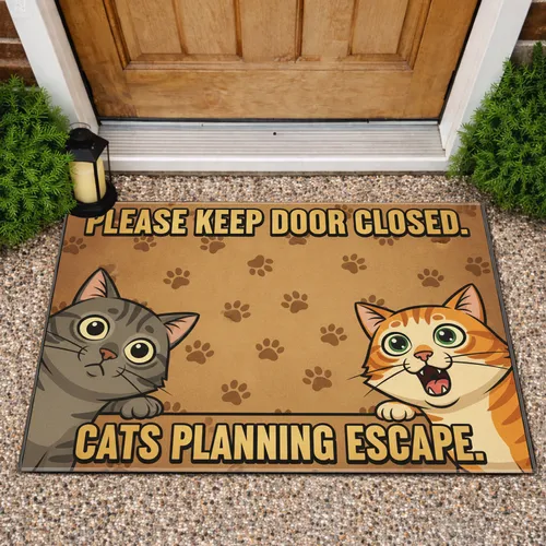 Two Cats Planning Escape Paw Print - Home Decor Gift for Cat Lovers Doormat