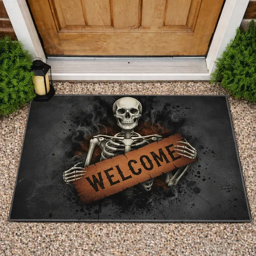 Human Skeleton WELCOME Banner - Entryway Home Decor Gift for Skeleton Lover Doormat