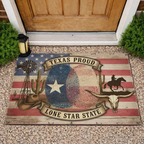 Texas Fingerprint Flag Western Motifs - Lone Star State Home Decor Gift Doormat