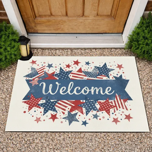 Welcome Stars American Banner Independence Day Home Decor Doormat