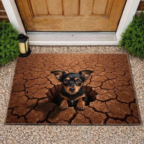 Black Tan Miniature Dog Emerging Cracked Earth - Home Decor Gift for Pet Owners Doormat