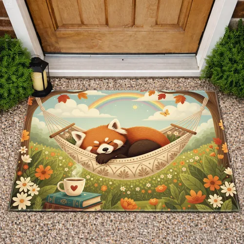 Red Panda Hammock Floral Foliage Books Mug - Wildlife Lover Home Decor Gift Doormat