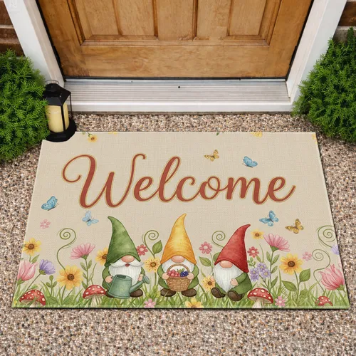 Garden Gnomes Welcome Wildflowers Butterflies - Home Decor Gift Doormat