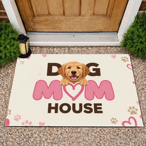 Golden Retriever Puppy MOM DOG HOUSE Hearts - Mother's Day Gift for Dog Mom Doormat