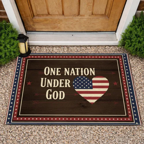 American Flag Heart One Nation Under God - Independence Day Gift for Veterans Doormat