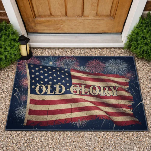 Distressed American Flag Old Glory Fireworks - Independence Day Gift for Veterans Doormat