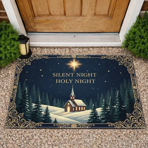 Silent Night Bethlehem Star Church Pine Forest - Christmas Home Decor Doormat