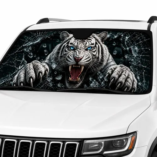Foldable White Tiger Shape Commute Accessory - Road Trip Travel Essentials for Drivers Car Sunshade