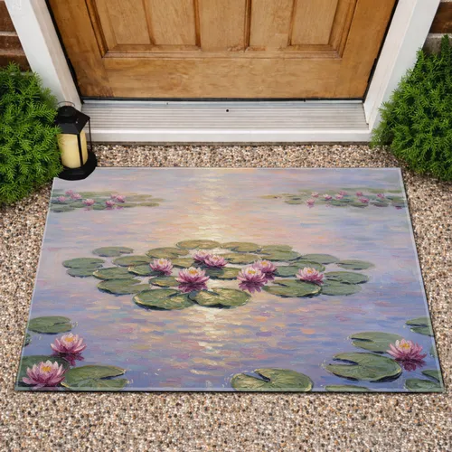Water Lily Pond Rippling Water Pink Nymphaea Green Lily Pads - Home Decor Gift Doormat