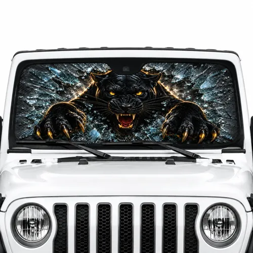 Foldable Panther Car Shield - Commute Accessory Travel Essentials for Panther Lover Car Sunshade