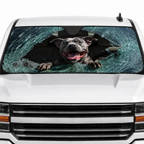Pitbull Dog Companion Foldable Storage Road Trip Essentials - Pet Owner Commute Accessory Car Sunshade