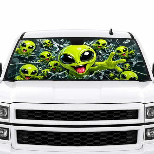 Alien Faces Travel Essentials Road Trip Adventure Vacation Destination Commuters Car Sunshade
