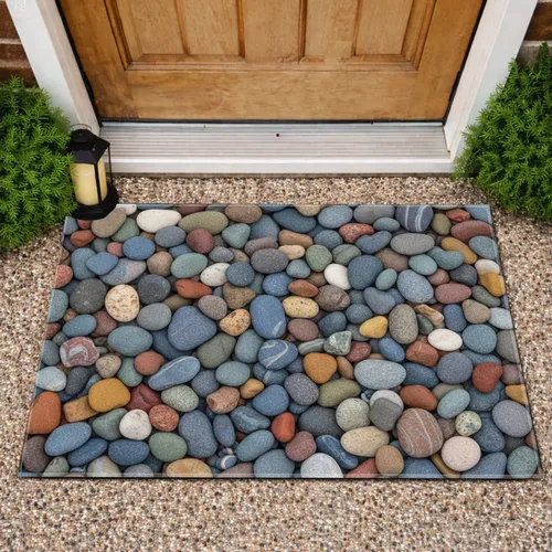 Dense Multi-Color Varied Pebble Beach Stone Field - Coastal Home Decor Gift Doormat