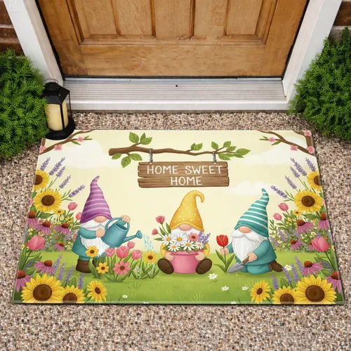 Gnomes Floral Garden Home Sweet Home - Home Decor Gift for Gardeners Doormat